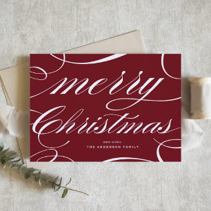 Cartão De Festividades Burgundy Elegante Florescer Script Feliz Natal
