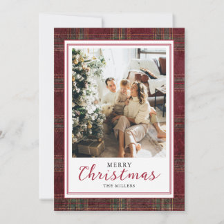 Cartão De Festividades Burgundy Green Tartan Plaid Natal Família