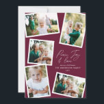 Cartão De Festividades Burgundy, guião elegante multifoto<br><div class="desc">O moderno mínimo na moda multifoto da família home decor elegante script texto de paz,  alegria e amor Cartão de Natal de Férias,  aniversário ideal. A cor moderna da lente de burgundy pode ser alterada.</div>