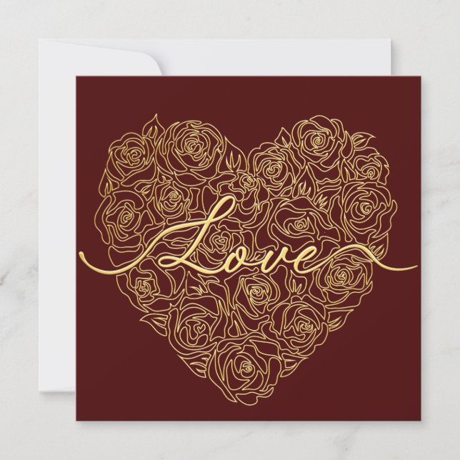 Cartão De Festividades Burgundy Rose Heart Typography Valentines Day (Frente)