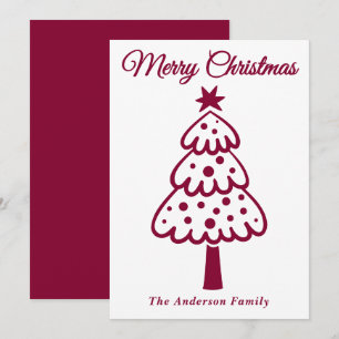 Cartão De Festividades Burgundy Whimsical Desenha Árvore de Natal