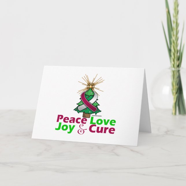 Cartão De Festividades Burgundy & White Ribbon Christmas Peace Love, Joy (Frente)