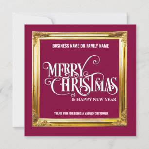 Cartão De Festividades Burgunte de ouro simples negócio Xmas