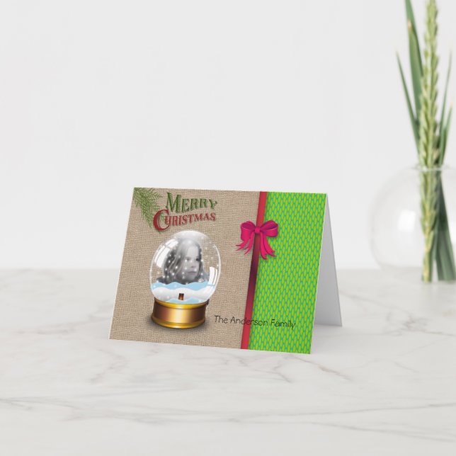 Cartão De Festividades Burlap Green Honeycomb Christmas Photo Card (Frente)