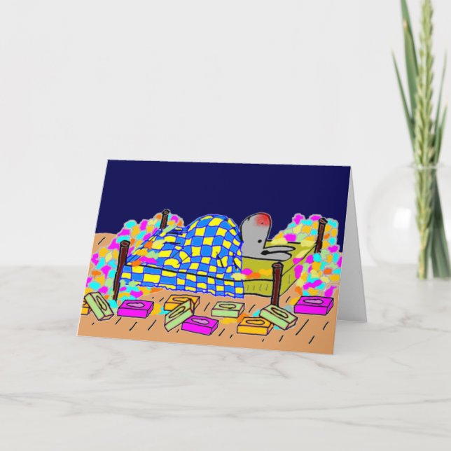 Cartão De Festividades burro na cama com frio (Frente)