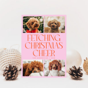 Cartão De Festividades Buscando Foto de Cachorro Natal Alegria Laranja Ro