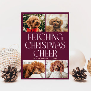 Cartão De Festividades Buscando Foto de Cachorro Natal Cranberry