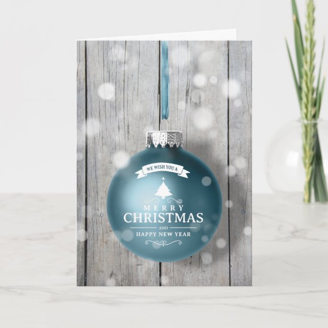 Cartão De Festividades Business Christmas Card Blue Ornament Wood (Frente)