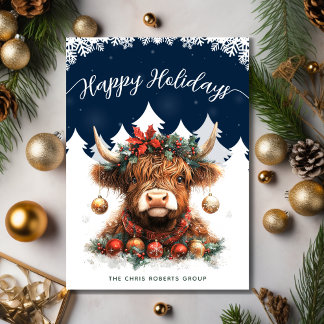 Cartão De Festividades Business Happy Holidays Festive Highland Cow