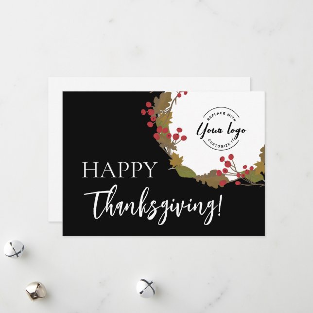 Cartão De Festividades Business logo Happy Thanksgiving Fall Leaves (Frente/Verso In Situ)