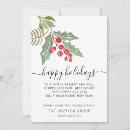 Cartão De Festividades Business Modern Script Holly Berry