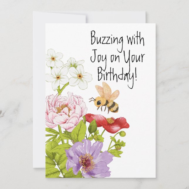 Cartão De Festividades Buzzing Bee With Joy on Your Birthday Card (Frente)