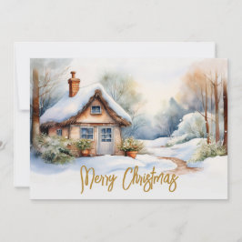 Cartão De Festividades Cabana de Natal Alegre em paisagem nevada