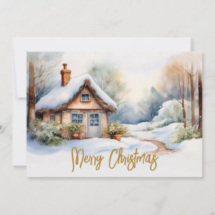 Cartão De Festividades Cabana de Natal Alegre em paisagem nevada
