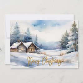 Cartão De Festividades Cabana de Natal Alegre em paisagem nevada
