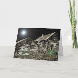 CARTÃO DE FESTIVIDADES CABANA DE TORAS VINTAGE DOS ANOS 1920 FOTO COM CEU