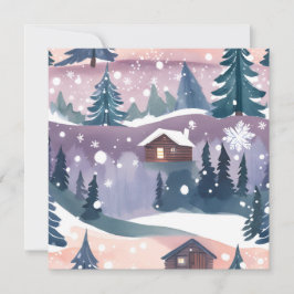 Cartão De Festividades Cabana na Montanha Nevada Aquarela