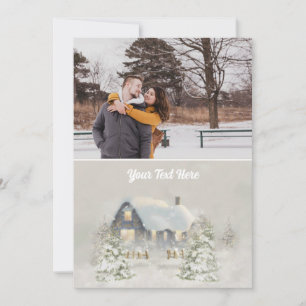 Cartão De Festividades Cabana Rústica de Natal Solstício de Inverno Flore