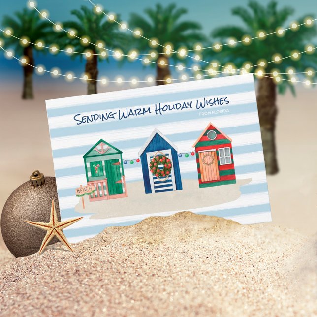 Cartão De Festividades Cabanas de Praia Costeiras Feliz Natal Férias (Criador carregado)