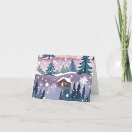 Cartão De Festividades Cabanete de Montanha Nevada Aquarela