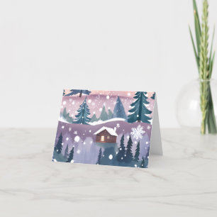 Cartão De Festividades Cabanete de Montanha Nevada Aquarela