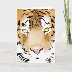 Cartão De Festividades Cabeça de Tigre Aquarela Animal