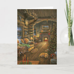 Cartão De Festividades Cabina de Natal Vintage Country