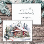 Cartão De Festividades Cabina de Woodland de Cadeias de Natal Russo<br><div class="desc">Entre no espírito de férias com este cartão de Natal maravilhoso, com uma cabana de madeira de aquarelas aninhada numa floresta pitoresca. Perfeito por enviar saudações calorosas e sinceras para seus entes queridos, este cartão de feriado é totalmente personalizável com uma mensagem personalizada de sua escolha. Adicione seu nome e...</div>