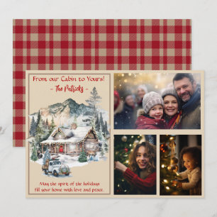Cartão De Festividades Cabine de Log nas Montanhas Natal 3 Foto