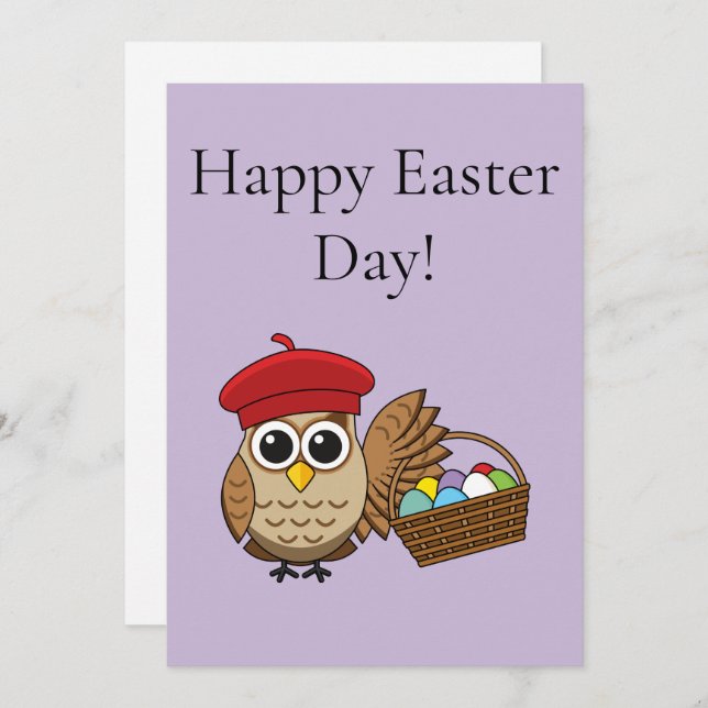 Cartão De Festividades Caçada de Ovo da Páscoa Funny Owl | Personalizar (Frente/Verso)
