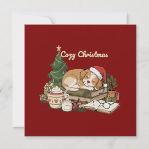 Cartão De Festividades Cachorrinho Adormecido de Natal Aconchegante & Liv