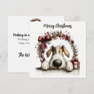 Cartão De Festividades Cachorrinho Curioso & Coroa de Natal