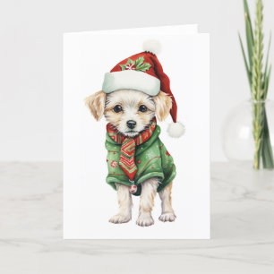 Cartão De Festividades Cachorrinho de Natal Fofo, Chapéu, Cachecol EM BRA