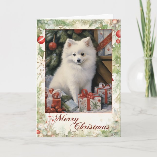 Cartão De Festividades Cachorrinho Eskimo Americano Vitoriano de Natal (Frente)