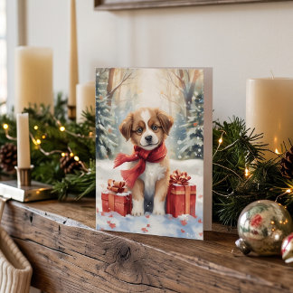Cartão De Festividades Cachorrinho Fofo na Neve