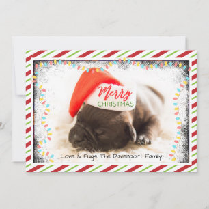 Cartão De Festividades Cachorrinho Pug Fofo de Chapéu de Papai Noel Verme