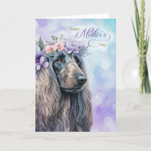Cartão De Festividades Cachorro afegão dia de as mães em roxo