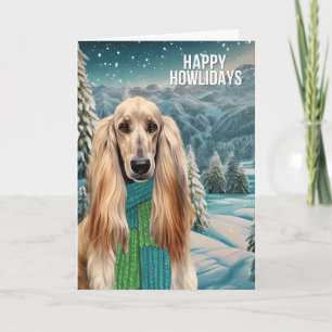 Cartão De Festividades Cachorro Afghan Hound Yappy Howlidays com cachecol