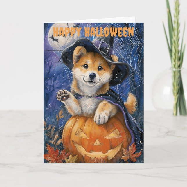 Cartão De Festividades Cachorro Akita no Halloween (Frente)