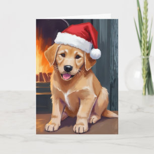 Cartão De Festividades Cachorro Alegre Cachorro com Chapéu de Papai Noe