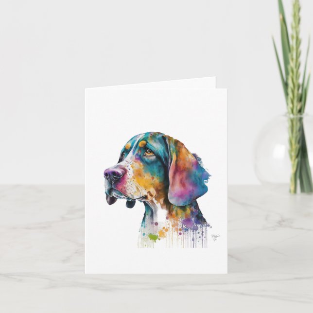 Cartão De Festividades Cachorro Americano De Consoante Em Aquarela E Cane (Frente)
