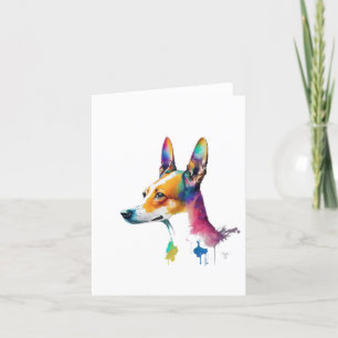 Cartão De Festividades Cachorro Basenji Na Aquarela E Caneta