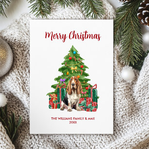 Cartão De Festividades Cachorro Basset Hound Fofo Família Natal