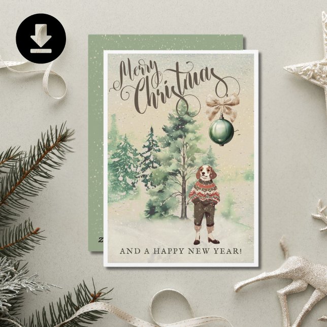 Cartão De Festividades Cachorro Beagle Aquarela Vintage (Criador carregado)