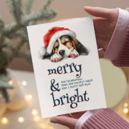 Cartão De Festividades Cachorro bonito com Feliz de Papai Noel e Brilho