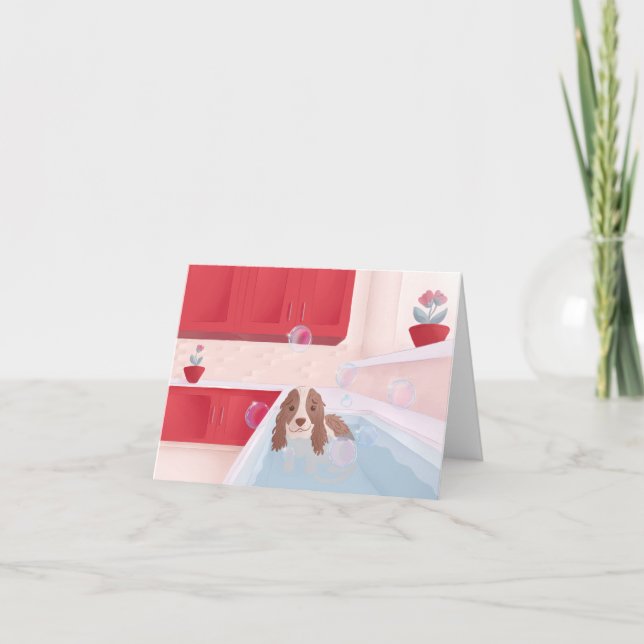 Cartão De Festividades Cachorro Bonito em Banho (Frente)