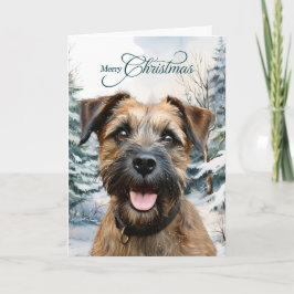 Cartão De Festividades Cachorro Border Terrier Floresta Natal