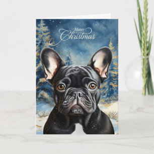 Cartão De Festividades Cachorro Buldogue Francês Preto Pinheiro Floresta