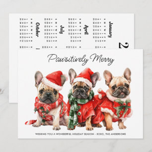 Cartão De Festividades Cachorro Bulldog Francês Festivo Calendário Natal 