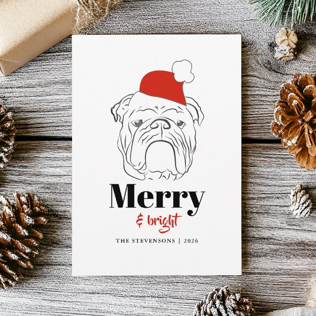 Cartão De Festividades Cachorro Bulldog Merry e Bright no Natal (Criador carregado)